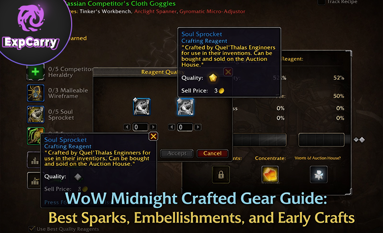 WoW Midnight Guide fuer hergestellte Ausruestung: Beste Funken, Verzierungen und fruehe Crafts
