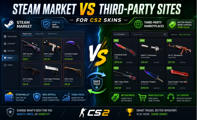 Steam-Marktplatz vs. Drittanbieterseiten für CS2-Skins