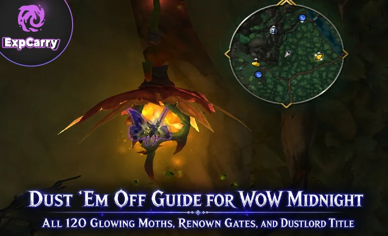Staubt sie ab Guide fuer WoW Midnight - Alle 120 leuchtenden Motten, Ruhmstufen und Staubfuerst-Titel