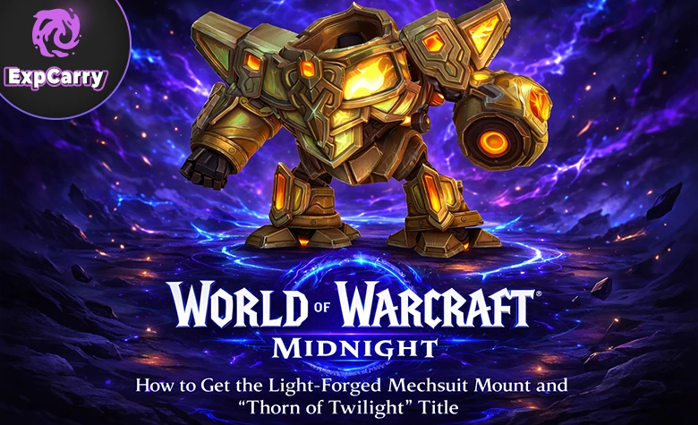 World of Warcraft: Midnight – So erhaltet ihr das Reittier „Lichtgeschmiedeter Mechanzug“ und den Titel „Dorn der Dämmerung“. World of Warcraft: Midnight – So erhaltet ihr das Reittier „Lichtgeschmiedeter Mechanzug“ und den Titel „Dorn der Dämmerung“.