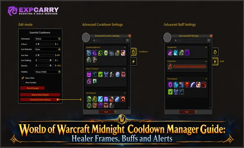 Guide du Cooldown Manager de World of Warcraft Midnight : cadres de soins, buffs et alertes