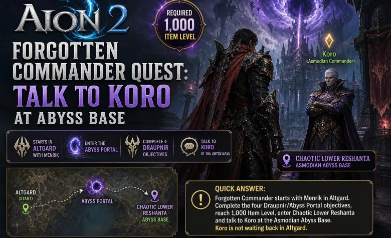 AION 2 Forgotten Commander Quest: Talk to Koro at Abyss Base AION 2 Forgotten Commander Quest: Talk to Koro at Abyss Base