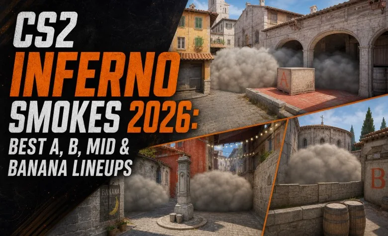 CS2 Inferno Smokes 2026: Best A, B, Mid & Banana Lineups