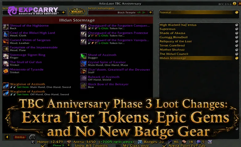 Cambios del botín de la fase 3 de TBC Anniversary: más fichas de conjunto, gemas épicas y ningún nuevo equipo por emblemas