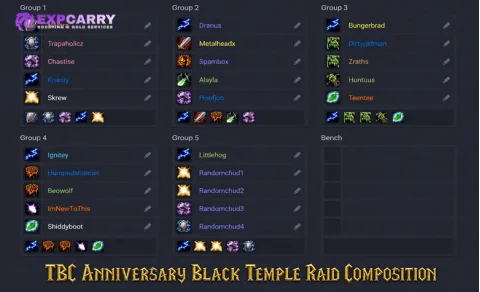 Composition de raid du Temple noir dans TBC Anniversary
