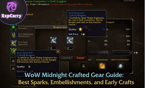 Guide de l’équipement fabriqué dans WoW Midnight : meilleurs Sparks, ornements et premiers crafts