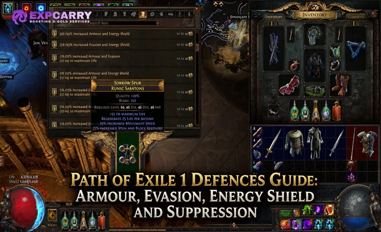 Guide des défenses dans Path of Exile 1 : armure, esquive, bouclier d’énergie et suppression