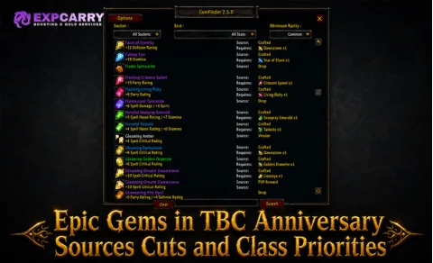Gemmes épiques dans TBC Anniversary : sources, tailles et priorités par classe