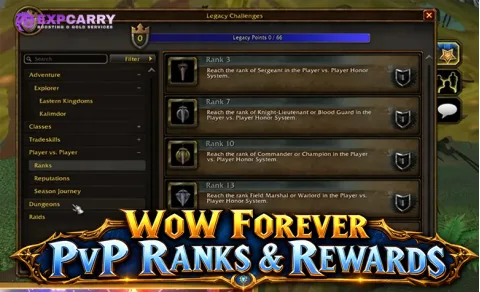 Rangos JcJ y recompensas en WoW Forever
