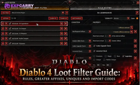 Guide du filtre de butin de Diablo 4 : règles, affixes supérieurs, uniques et codes d’importation