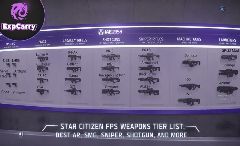 Tier list de armas FPS de Star Citizen: las mejores para PvP y PvE