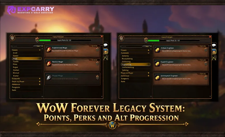 Sistema Legacy de WoW Forever: puntos, ventajas y progresión de personajes alternativos Sistema Legacy de WoW Forever: puntos, ventajas y progresión de personajes alternativos