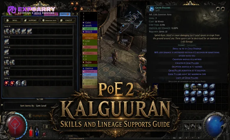 Guide des compétences kalguuranes et des soutiens de lignée dans PoE 2