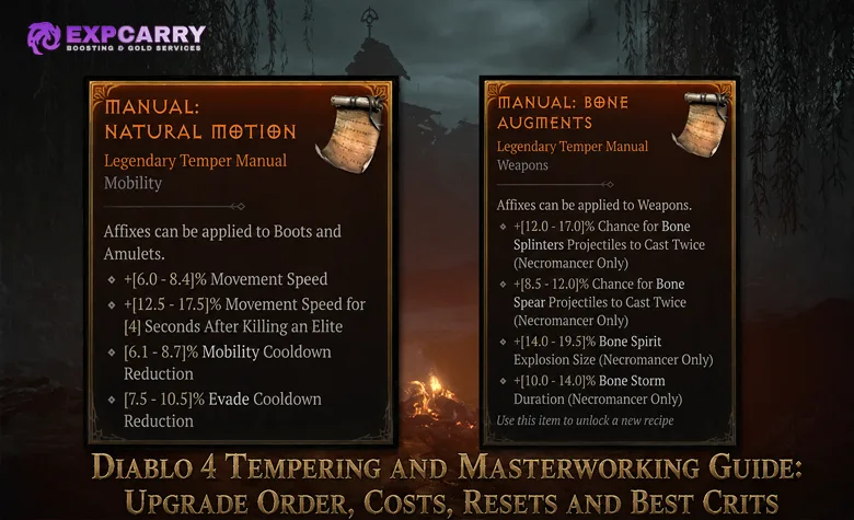 Guía de temple y perfeccionamiento de Diablo 4: orden de mejora, costes, reinicios y mejores críticos