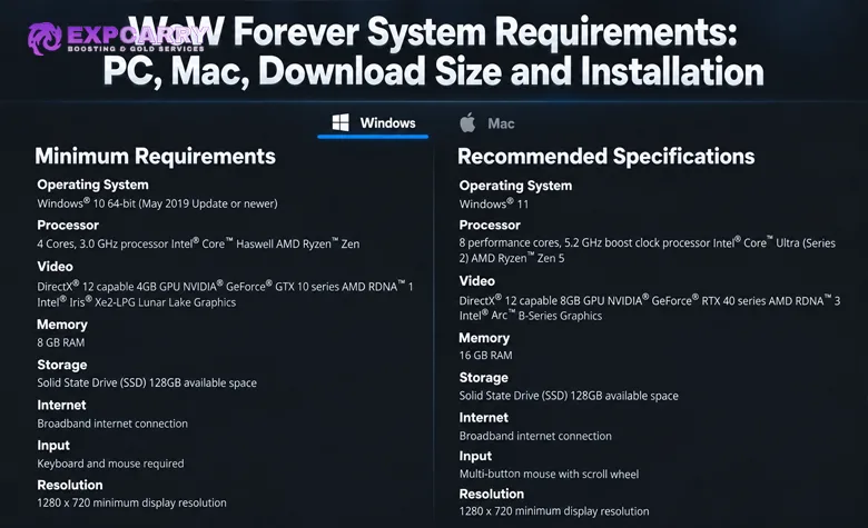 Requisitos del sistema de WoW Forever: PC, Mac, tamaño de descarga e instalación