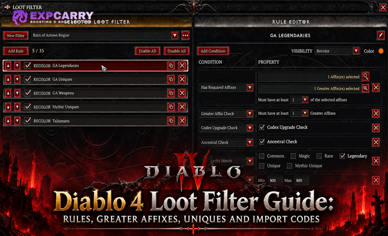 Diablo 4 Beutefilter Guide: Regeln, Große Affixe, Uniques und Importcodes