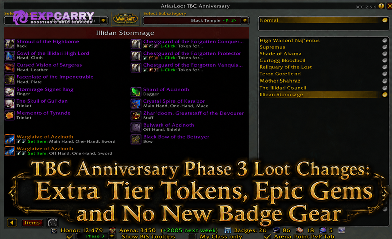 TBC Anniversary Phase 3 Loot Changes: Extra Tier Tokens, Epic Gems and No New Badge Gear TBC Anniversary Phase 3 Loot Changes: Extra Tier Tokens, Epic Gems and No New Badge Gear
