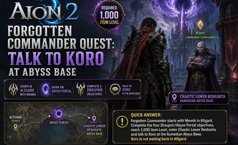 AION 2 Forgotten Commander Quest: Talk to Koro at Abyss Base